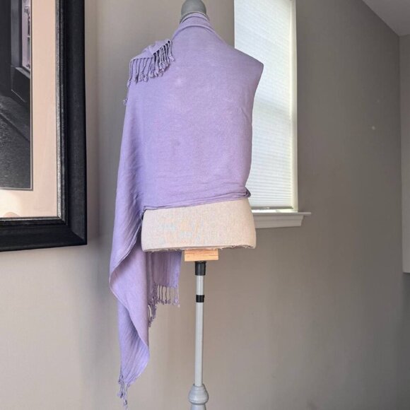 Silk Blend Multiway Scarf with Fringe in Beautiful Trendy Lilac Color - Picture 7 of 7